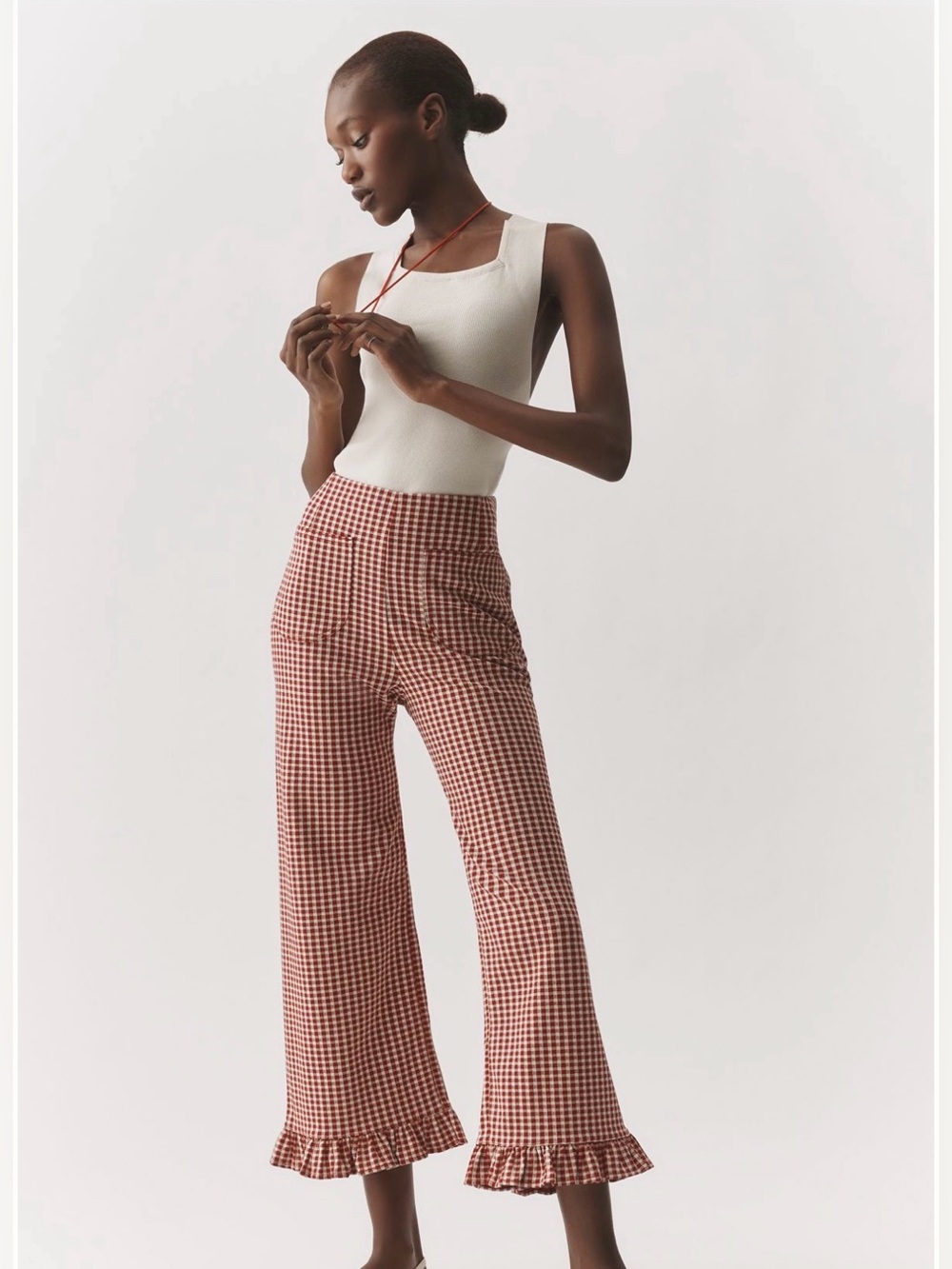 NWT Anthropologie Colette Ruffle-Hem Crop Wide-Leg Pants